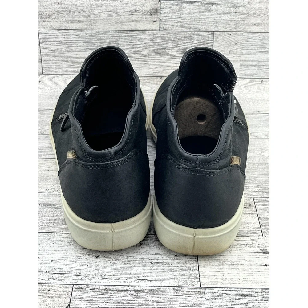 ECCO Soft 7 Shoes Mens Sz 8.5 42 Black Leather Side Zip Comfort Sneakers Casual‎